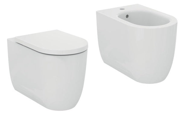 Ideal standard Blend Curve coppia sanitari vaso e bidet tondo a pavimento filo parete con sedile chiusura rallentata bianco T375301+T375101+T376001