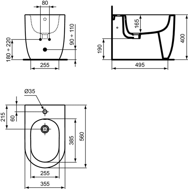 Ideal standard blend curve t375301 bidet a terra filo parete con fissaggi nascosti in ceramica bianco