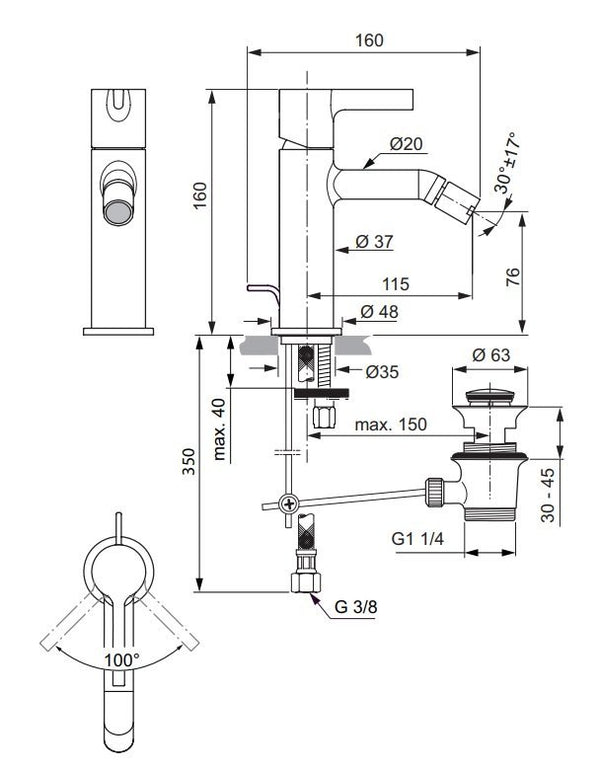 Ideal standard joy coppia miscelatori bidet e lavabo alto Cromo Lucido ambientato su piano bagno con accessori