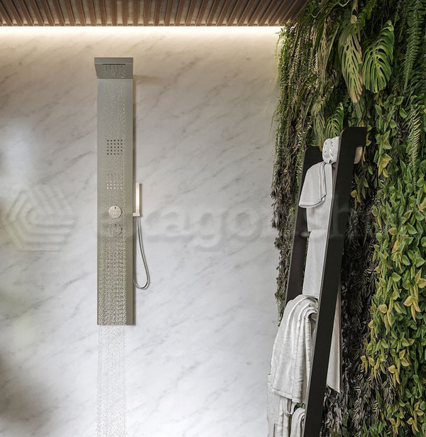 Pannello doccia idromassaggio termostatico con effetto cascata in acciaio Quadro