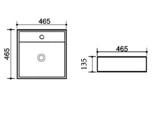 Lavabo 465x465 cm Da appoggio Bianco LINPHA LA40, vista laterale del profilo e della forma - Exagonshop