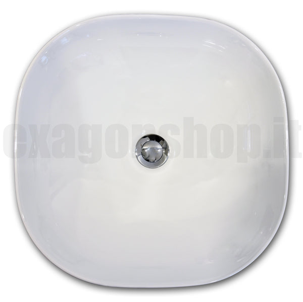 Lavabo 41,5x41,5 quadrato da appoggio ciotola in ceramica Bianco Lucido