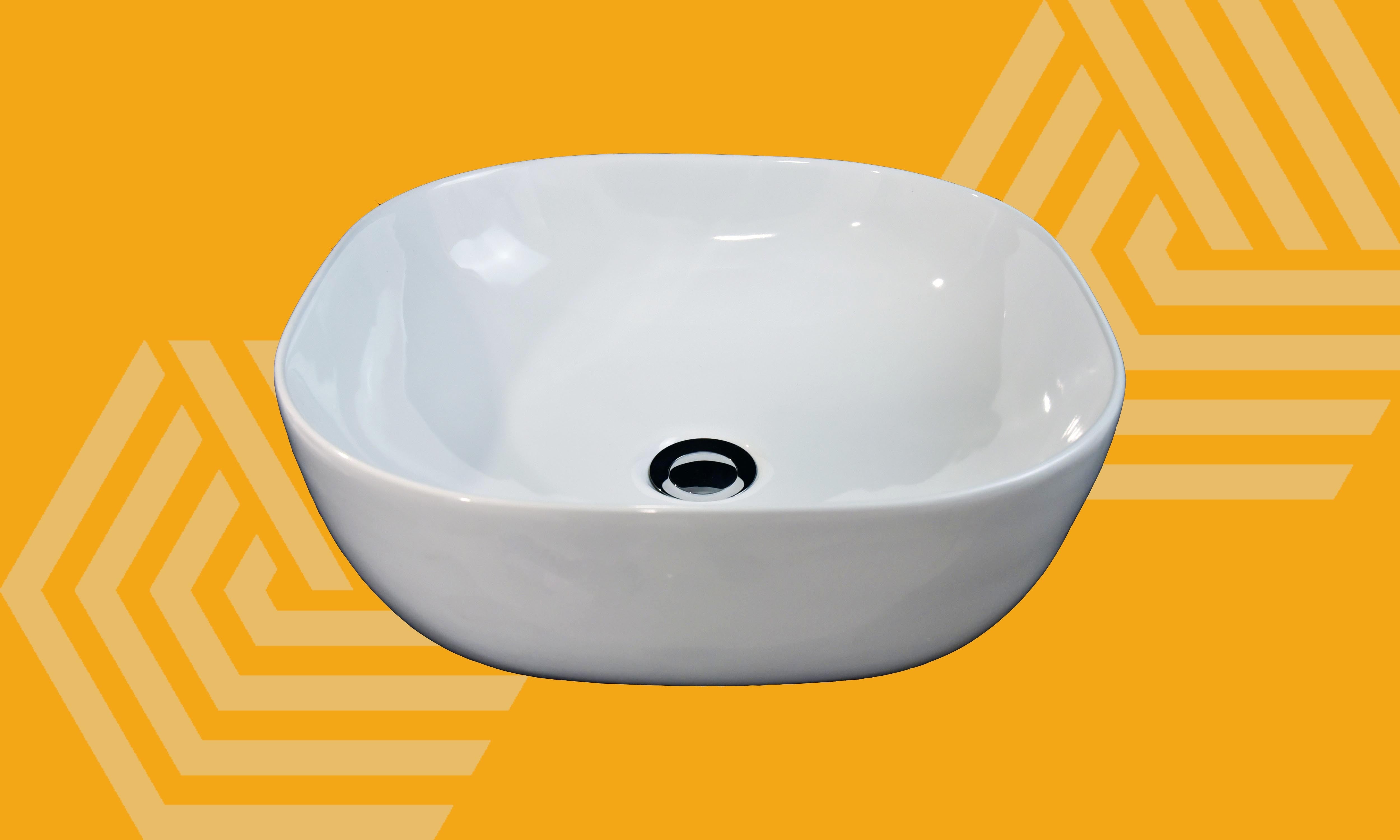Lavabo 41,5x41,5 quadrato da appoggio ciotola in ceramica Bianco Lucido