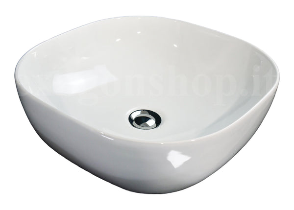Lavabo 41,5x41,5 quadrato da appoggio ciotola in ceramica Bianco Lucido