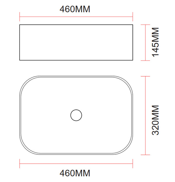 Lavabo 46x32 rettangolare da appoggio in ceramica per mobile bagno Bianco Lucido