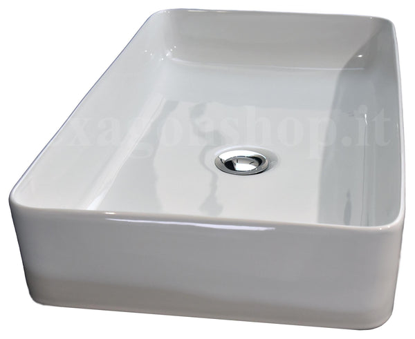 Lavabo 60,5x35,5 da appoggio in ceramica per top mobile bagno Bianco lucido