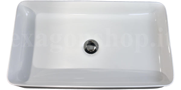 Lavabo 60,5x35,5 da appoggio in ceramica per top mobile bagno Bianco lucido