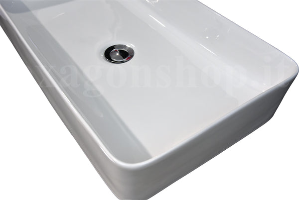 Lavabo 60,5x35,5 da appoggio in ceramica per top mobile bagno Bianco lucido