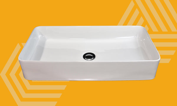 Lavabo 60,5x35,5 da appoggio in ceramica per top mobile bagno Bianco lucido