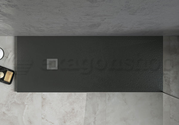 Piatto Doccia 70x120 Desio effetto pietra in Mineralmarmo visto dall'alto con superficie e piletta di scarico - Exagonshop