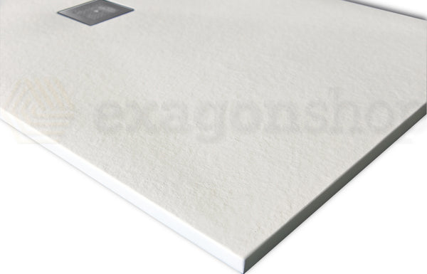 Piatto Doccia 70x120 Desio effetto pietra in Mineralmarmo visto dall'alto con superficie e piletta di scarico - Exagonshop