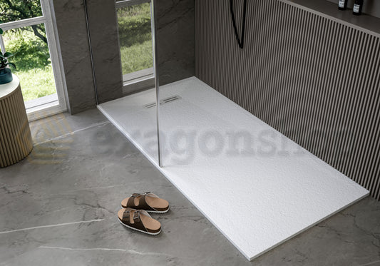 Piatto Doccia 70x120 effetto pietra antiscivolo Bianco in mineralmarmo e naturale visto dall'alto con superficie e...