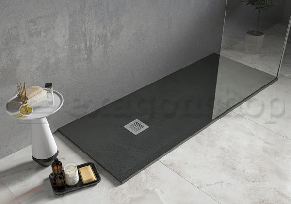 Desio Piatto Doccia 80x100 effetto pietra antibatterico in Solidstone Antracite