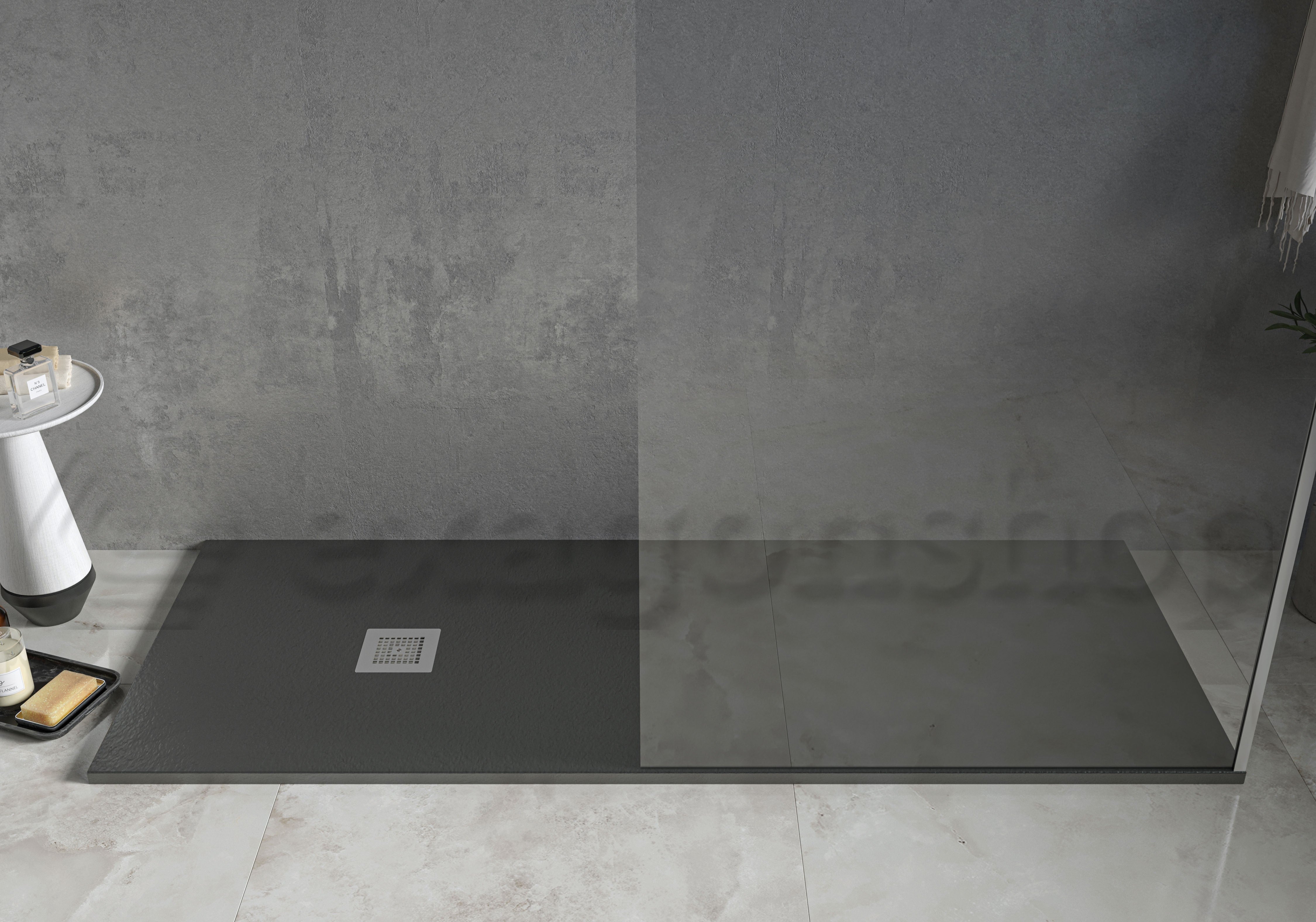 Desio Piatto Doccia 80x120 effetto pietra antibatterico in Solidstone Antracite