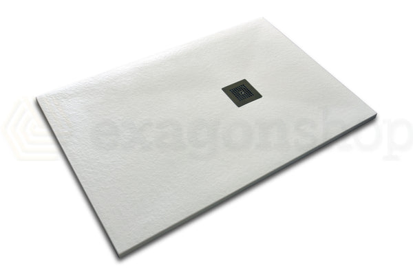 Piatto Doccia 80x120 Desio effetto pietra in Mineralmarmo ambientato in box doccia con pareti in vetro - Exagonshop