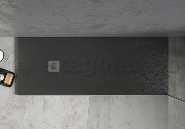 Desio Piatto Doccia 80x140 effetto pietra antibatterico in Solidstone Antracite