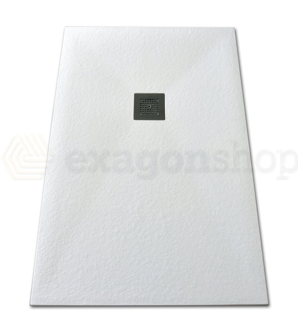 Piatto Doccia 80x140 Desio effetto pietra in Mineralmarmo ambientato in box doccia con pareti in vetro - Exagonshop