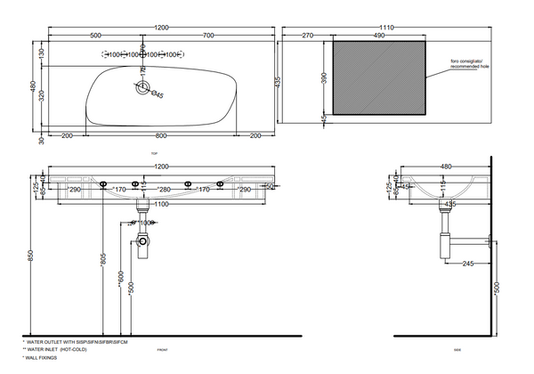 Cielo Enjoy Lavabo 120x48 Sospeso O Da Appoggio Con Piletta Click Clack In Ceramica Bianco lucido