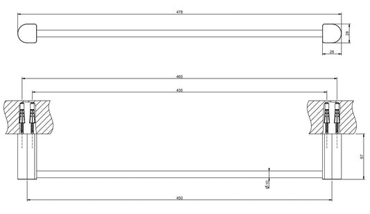 Gessi Rilievo portasciugamani 45 cm a muro cromo, dettaglio ravvicinato del materiale e dell'aggancio