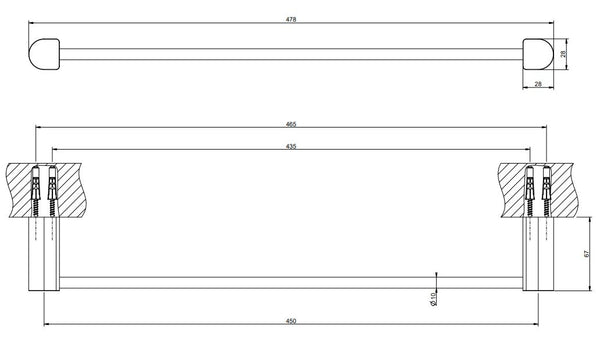 Gessi Rilievo portasciugamani 45 cm a muro cromo, dettaglio ravvicinato del materiale e dell'aggancio