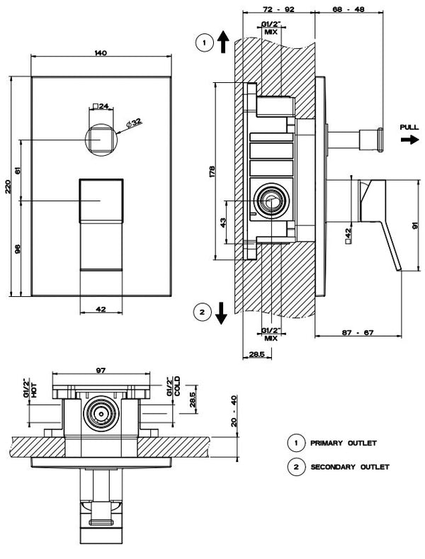 Parte Esterna Miscelatore A Parete 2 Vie Con Deviatore Automatico senza parte incasso Cromo Rettangolo K 53079 Gessi