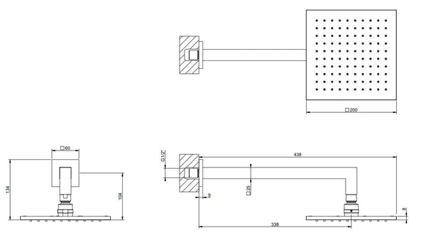 Soffione doccia 20x20 quadro Anticalcare Orientabile con braccio a parete Cromo Shower 47376 Emporio Gessi