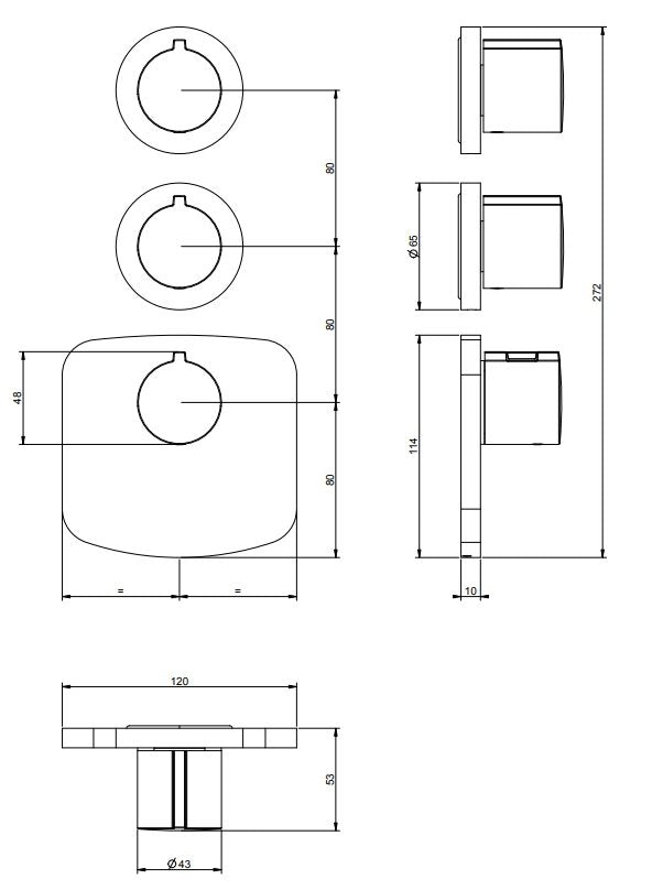Parte Esterna Miscelatore Termostatico Alta Portata A Parete 2 Uscite Indipendenti senza parte incasso Cromo Gessi Oxygene 43234