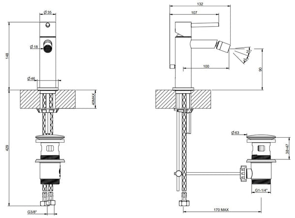 Emporio Gessi Via Tortona Miscelatore Bidet Con Scarico e Flessibili cromo 18607