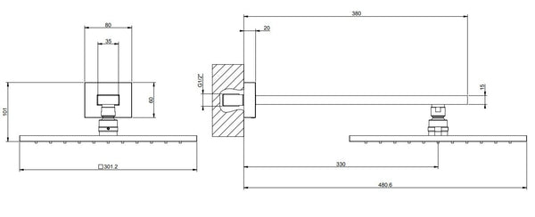Soffione doccia 30x30 Anticalcare Orientabile con braccio a parete Cromo Rettangolo 15185 Gessi