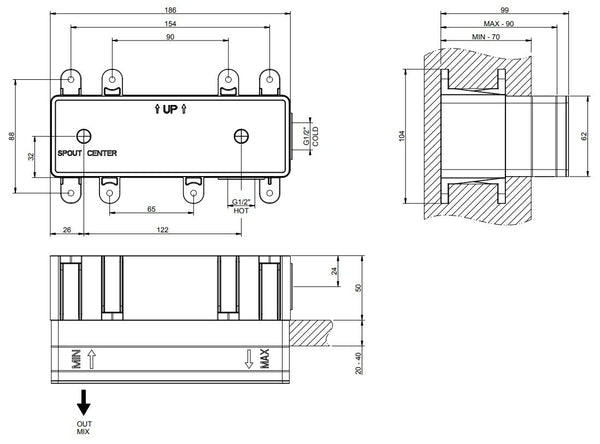Parte Incasso Miscelatore Con Bocca Cromo 44697 Gessi