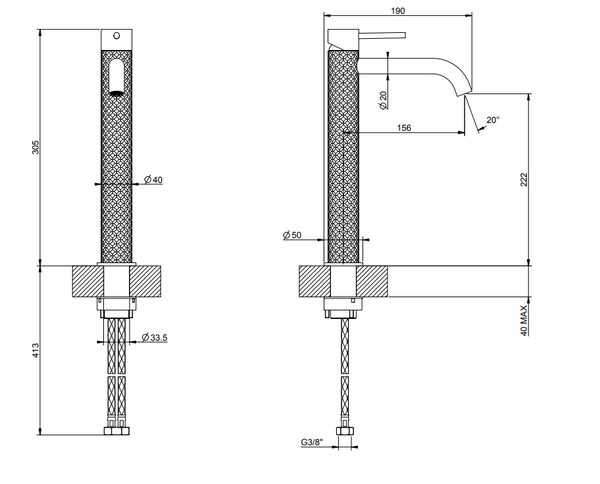 Gessi Intreccio Miscelatore lavabo alto bocca lunga per ciotola senza scarico Steel brushed 54106