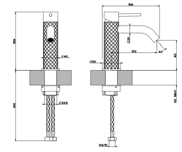 Gessi Intreccio Miscelatore lavabo senza scarico steel brushed 239
