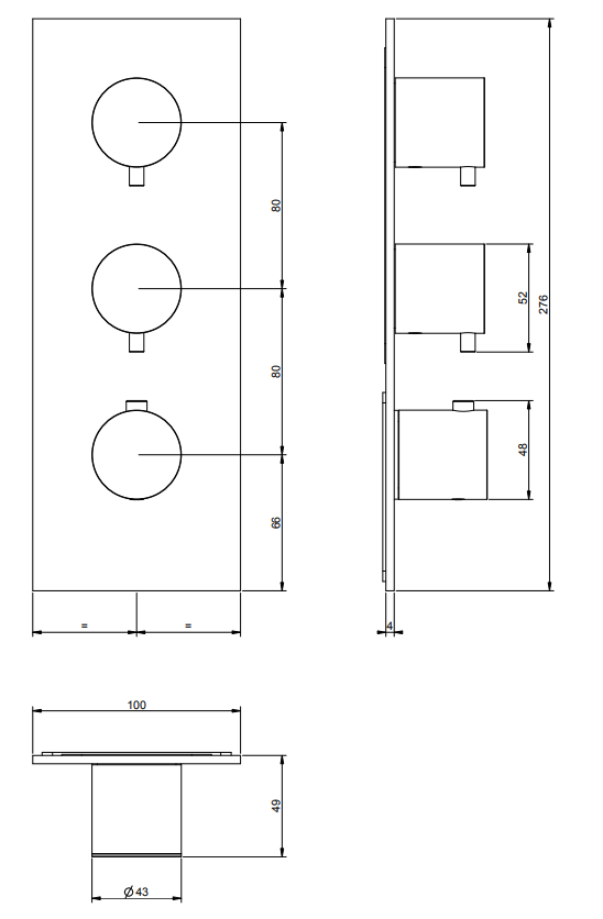 Parte esterna miscelatore termostatico alta portata a parete steel brushed 239 parte incasso non inclusa 54514 gessi