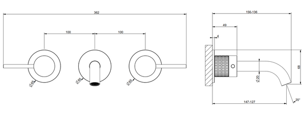 Gessi 54292 Parte esterna gruppo lavabo a parete 3 fori parte incasso non inclusa steel brushed