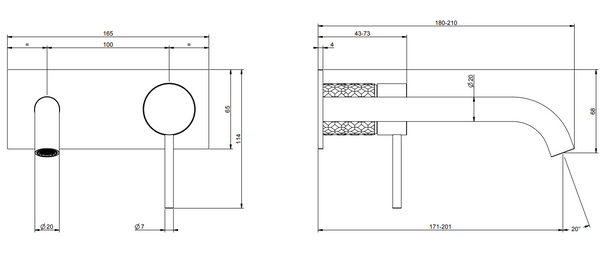 Gessi Intreccio Parte esterna miscelatore lavabo a parete parte incasso non inclusa steel brushed 54190