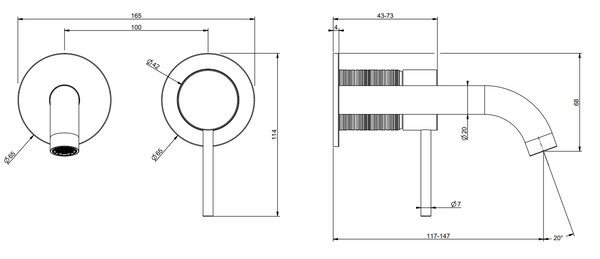 Gessi Trame Parte esterna miscelatore lavabo a parete senza scarico parte incasso non inclusa steel brushed 54383