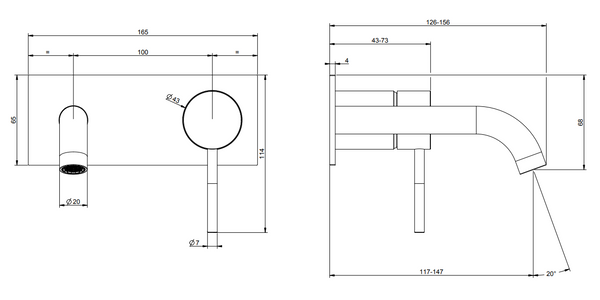 Gessi Flessa Parte esterna miscelatore lavabo a parete parte incasso non inclusa steel brushed 54088