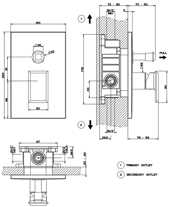 Parte esterna miscelatore doccia a parete 2 vie parte incasso non inclusa cromo eleganza 46079 Gessi
