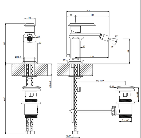 Gessi Eleganza Miscelatore bidet con scarico cromo 46007