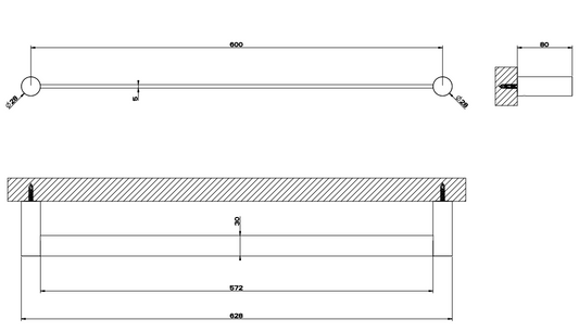 Gessi Porta asciugamani 60 cm a parete steel brushed, dettaglio ravvicinato del materiale e dell'aggancio