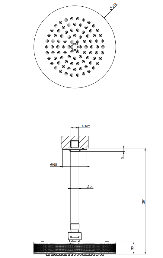 Soffione doccia anticalcare con braccio a soffitto orientabile black xl inciso 58186 gessi