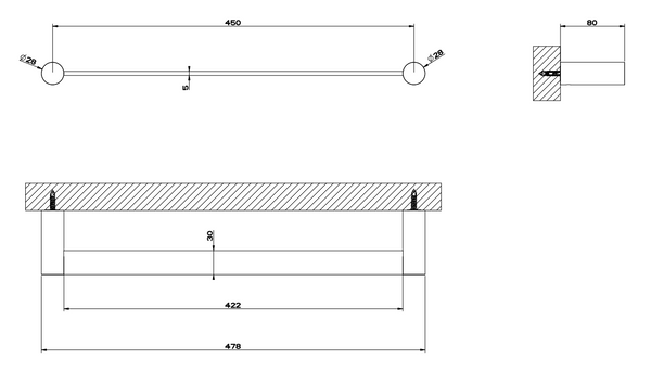 Gessi Portasciugamani 45 cm a muro steel brushed, dettaglio ravvicinato del materiale e dell'aggancio