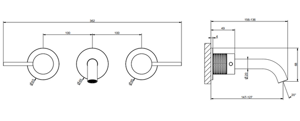 Gessi Cesello Parte esterna gruppo lavabo a parete 3 fori senza scarico steel brushed 544492