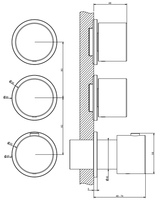 Parte esterna miscelatore termostatico a parete 2 uscite indipendenti parte incasso non inclusa cromo anello 63434 gessi