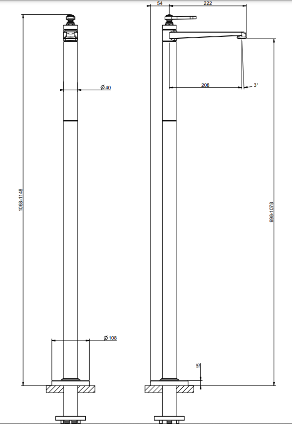 Gessi Venti20 Parte esterna miscelatore lavabo da terra senza scarico brass pvd 65095