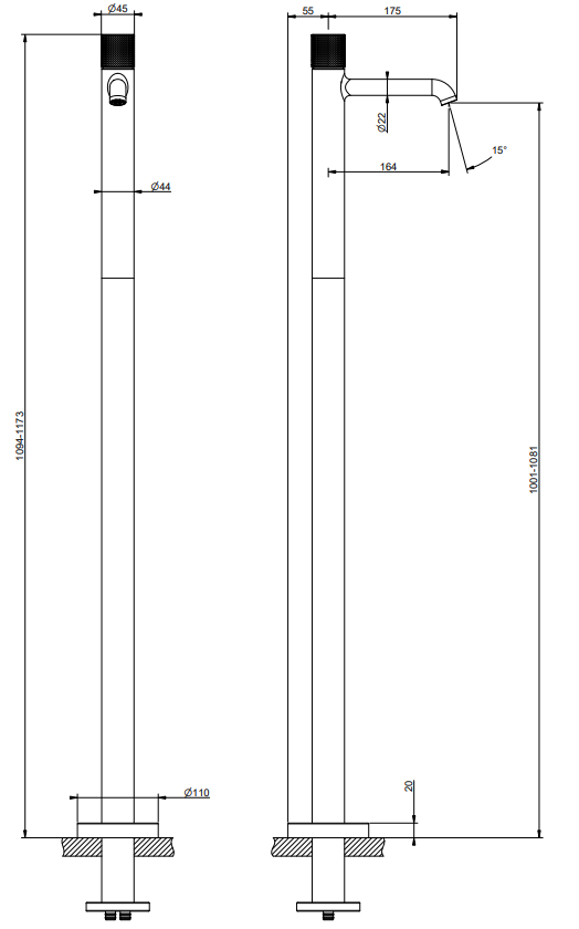 Gessi Parte esterna miscelatore lavabo a terra senza scarico brushed brass diamantato 70695