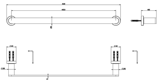 Gessi Emporio Portasciugamani 45 cm a muro cromo Cromo Lucido, dettaglio ravvicinato del materiale e dell'aggancio