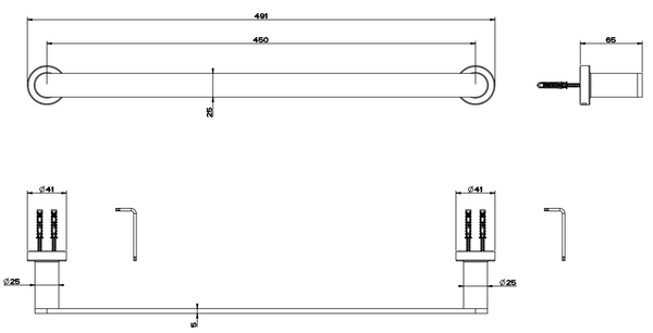 Gessi Emporio Portasciugamani 45 cm a muro cromo Cromo Lucido, dettaglio ravvicinato del materiale e dell'aggancio