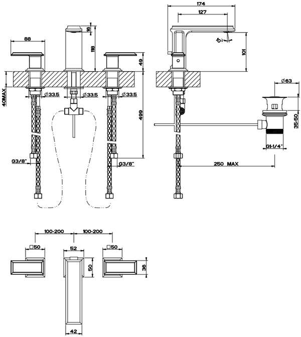 Gruppo lavabo 3 fori con scarico cromo Eleganza 46012 Gessi