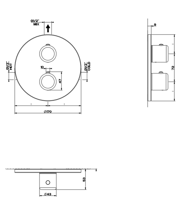 Parte esterna miscelatore termostatico doccia a parete 1 via cromo Goccia 33842 Gessi